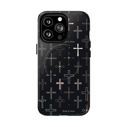 Magnetic Phone Case — Black Cross Pattern with "God is love"
