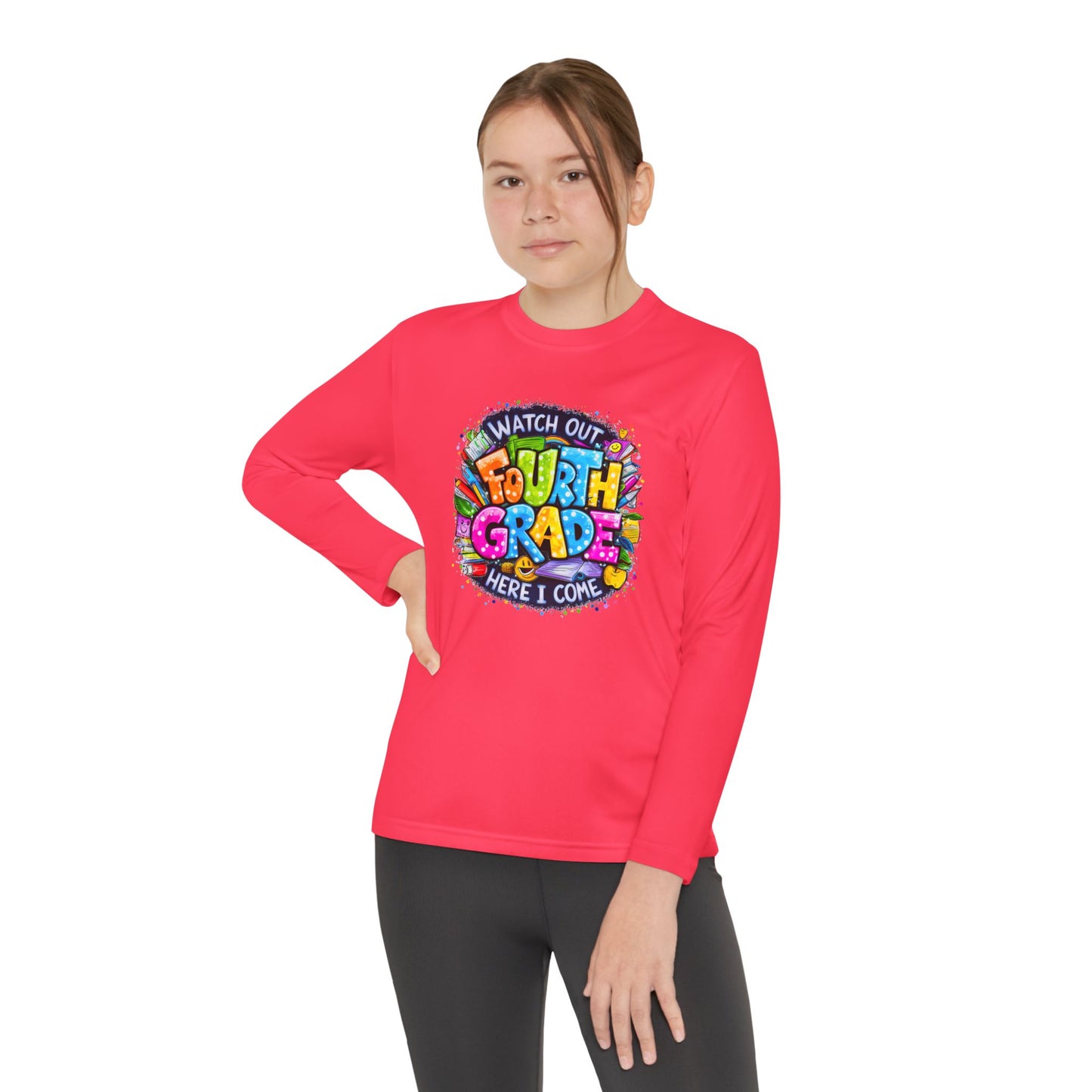 Fourth Grade Kids Long Sleeve Tee — "Watch Out Fourth Grade Here I Come"