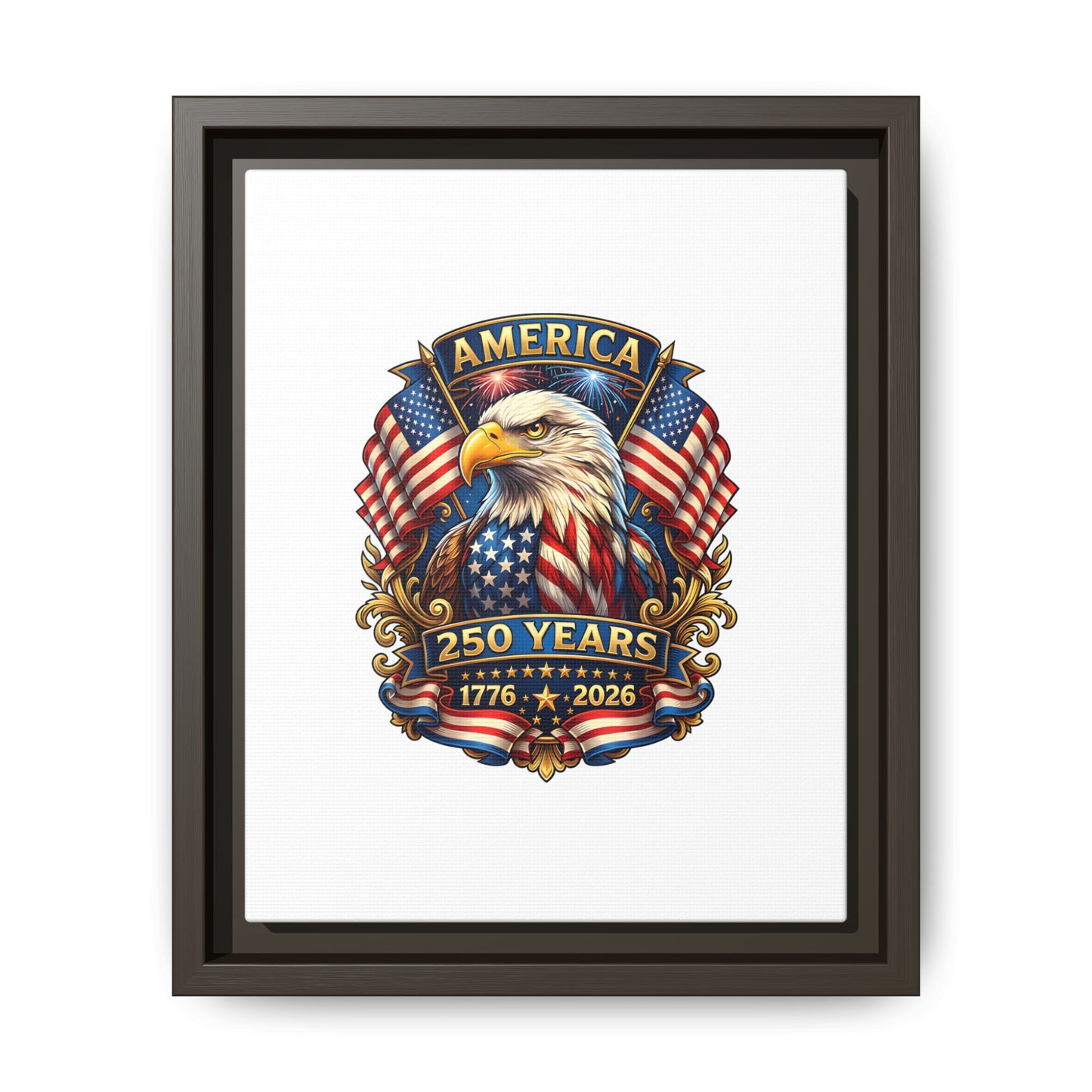 America 250th Anniversary Framed Canvas — Patriotic Bald Eagle Wall Art