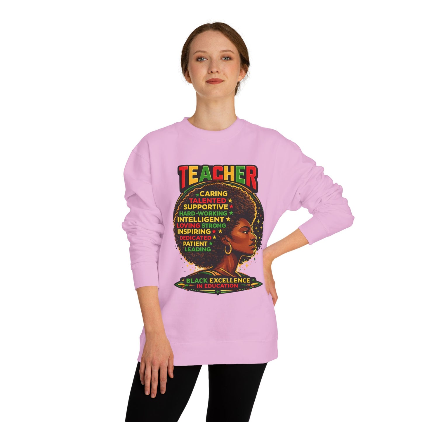 Teacher Afro Portrait Sweatshirt — Black Excellence Educator Crewneck