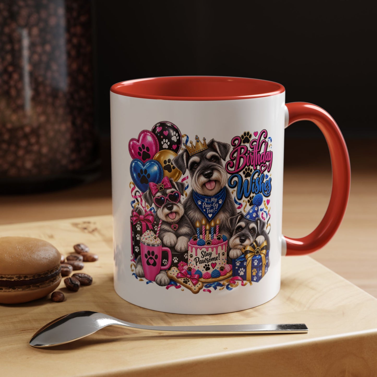 Birthday Wishes Dog Coffee Mug — Cute Paw Print Celebration Mug (11/15oz)