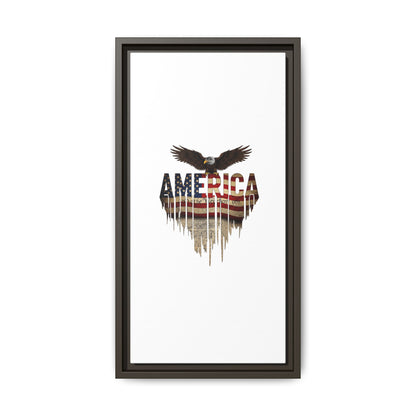 America Eagle Matte Canvas Framed Wall Art — Patriotic USA Flag Typography Print