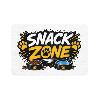 Snack Zone Pet Food Mat (12x18) — Funny Dog & Cat Bowl Placemat, Non-Slip Feeding Mat