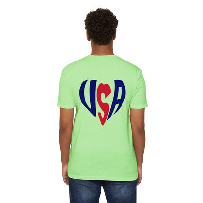 USA Heart T-Shirt — Patriotic Red & Blue Tee for 4th of July