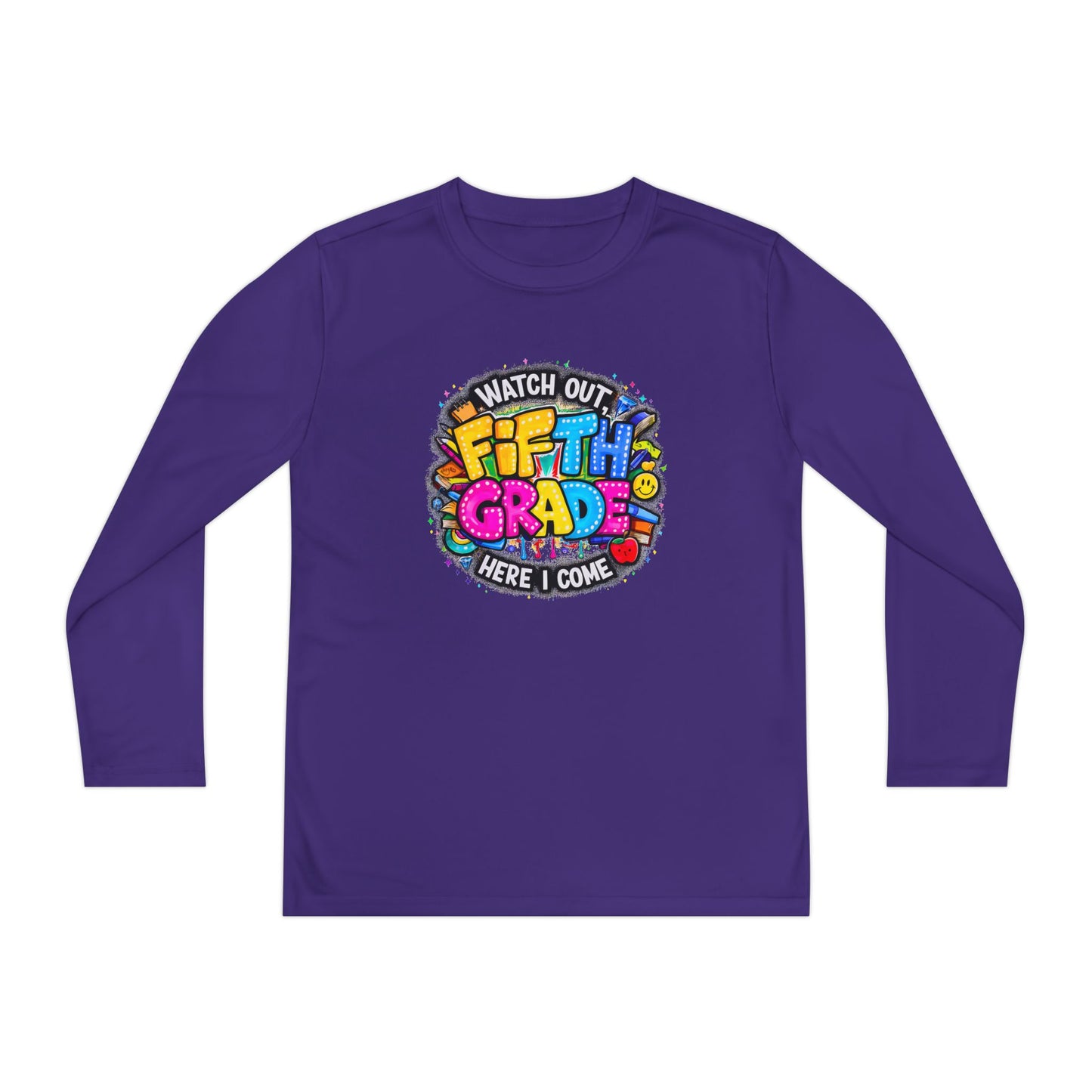 Fifth Grade Kids Long Sleeve Tee — “Watch Out Fifth Grade Here I Come” Back-to-School Shirt