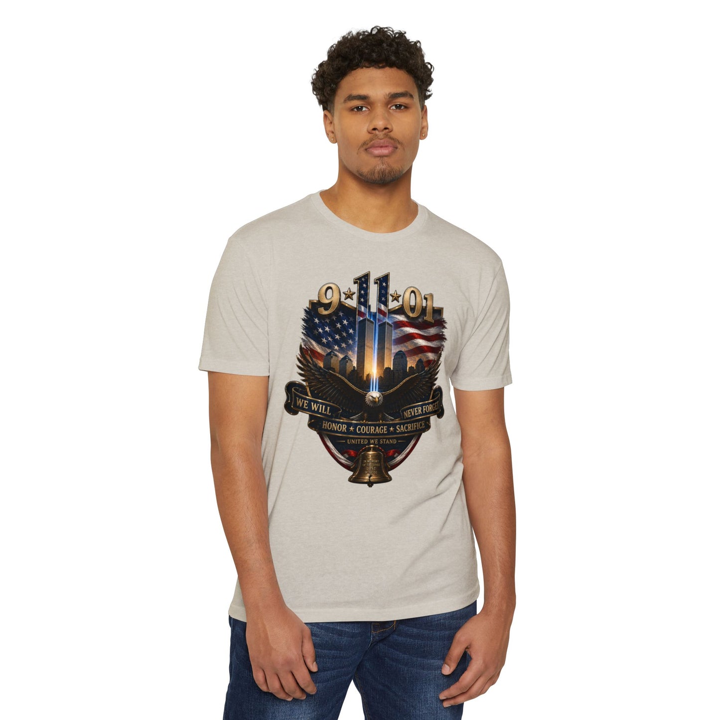 9/11 Memorial T-Shirt — We Will Never Forget American Tribute Tee
