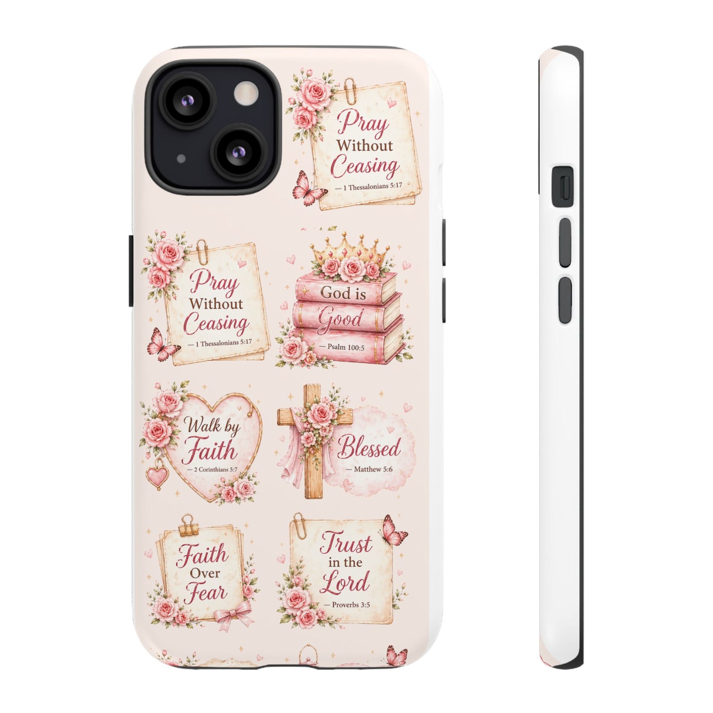 Christian Floral Phone Case — "Pray Without Ceasing" Faith Cross Design