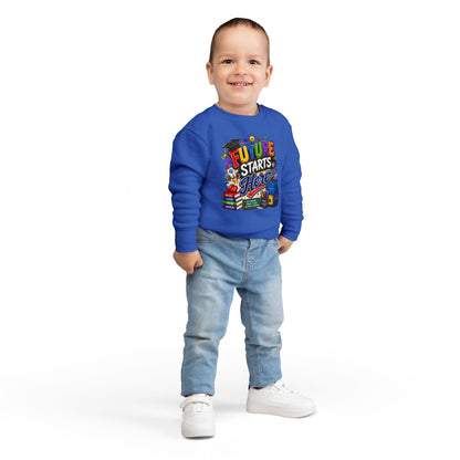 Toddler Sweatshirt — "Future Starts Here" Back-to-School Kids Crewneck