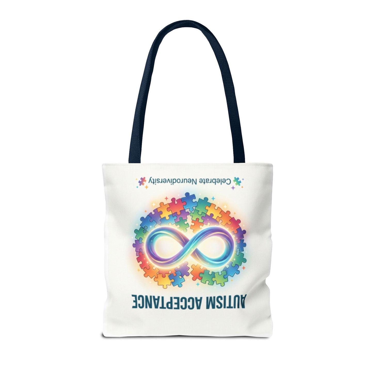 Autism Acceptance Tote Bag — Rainbow Neurodiversity Infinity Puzzle Design