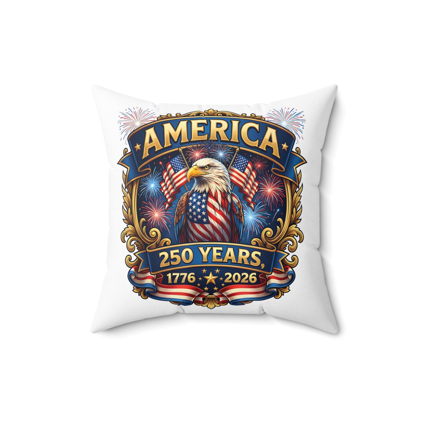America 250th Anniversary Decorative Pillow — Eagle & Fireworks 1776–2026