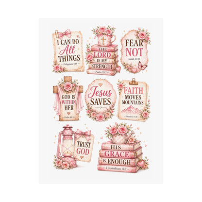Christian Scripture Matte Poster - Floral 'Jesus Saves' & Encouraging Verses (Vertical)