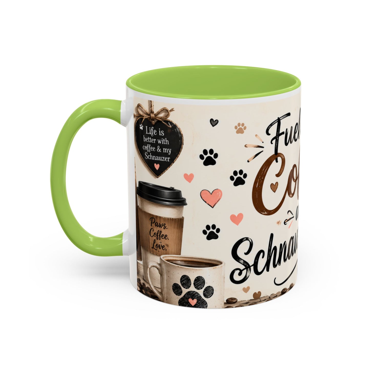 Fueled by Coffee and Schnauzer Love Accent Mug — Dog Lover Coffee Cup (11/15 oz)