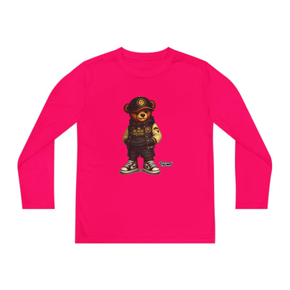 Youth Bear Police Officer Long Sleeve Tee — Cute Cop Bear Graphic Shirt