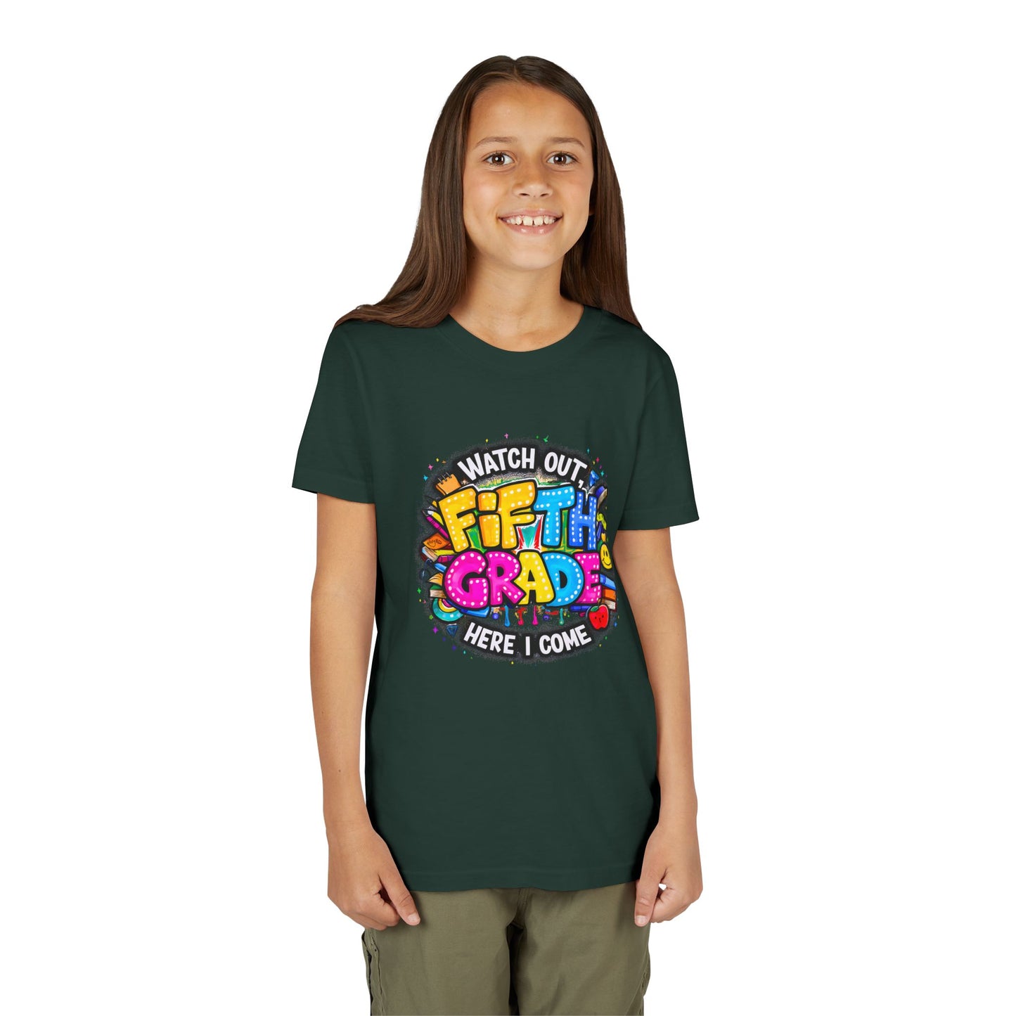 Fifth Grade T‑Shirt for Kids - "Watch Out Fifth Grade Here I Come" Back-to-School Tee