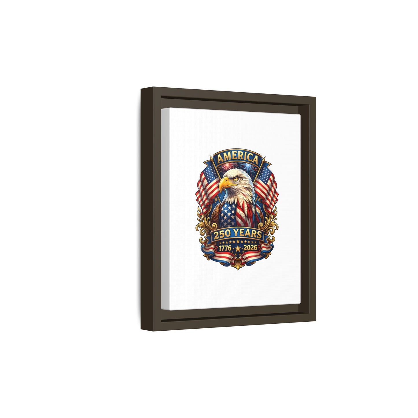 America 250th Anniversary Framed Canvas — Patriotic Bald Eagle Wall Art