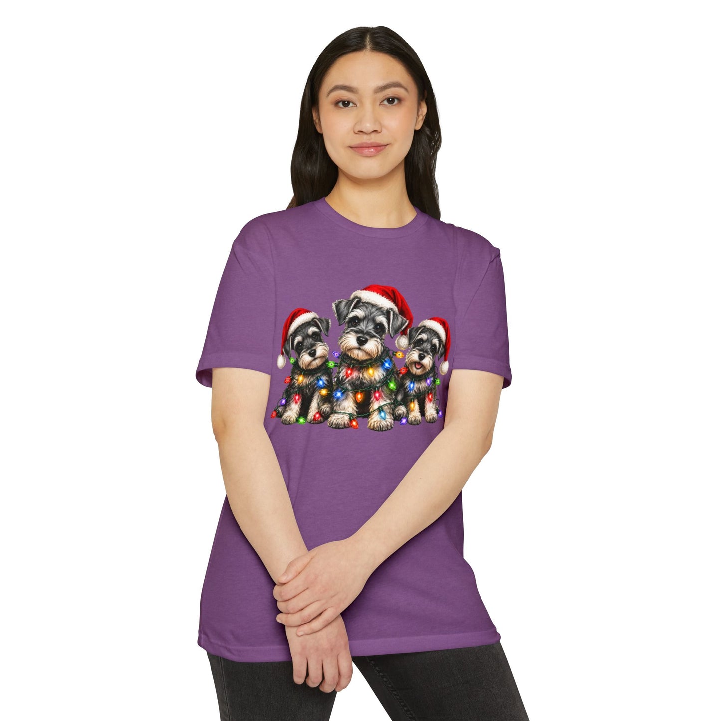 Christmas Schnauzer Puppies T-Shirt – Cute Santa Hat Dog Holiday Tee