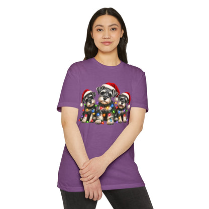 Christmas Schnauzer Puppies T-Shirt – Cute Santa Hat Dog Holiday Tee