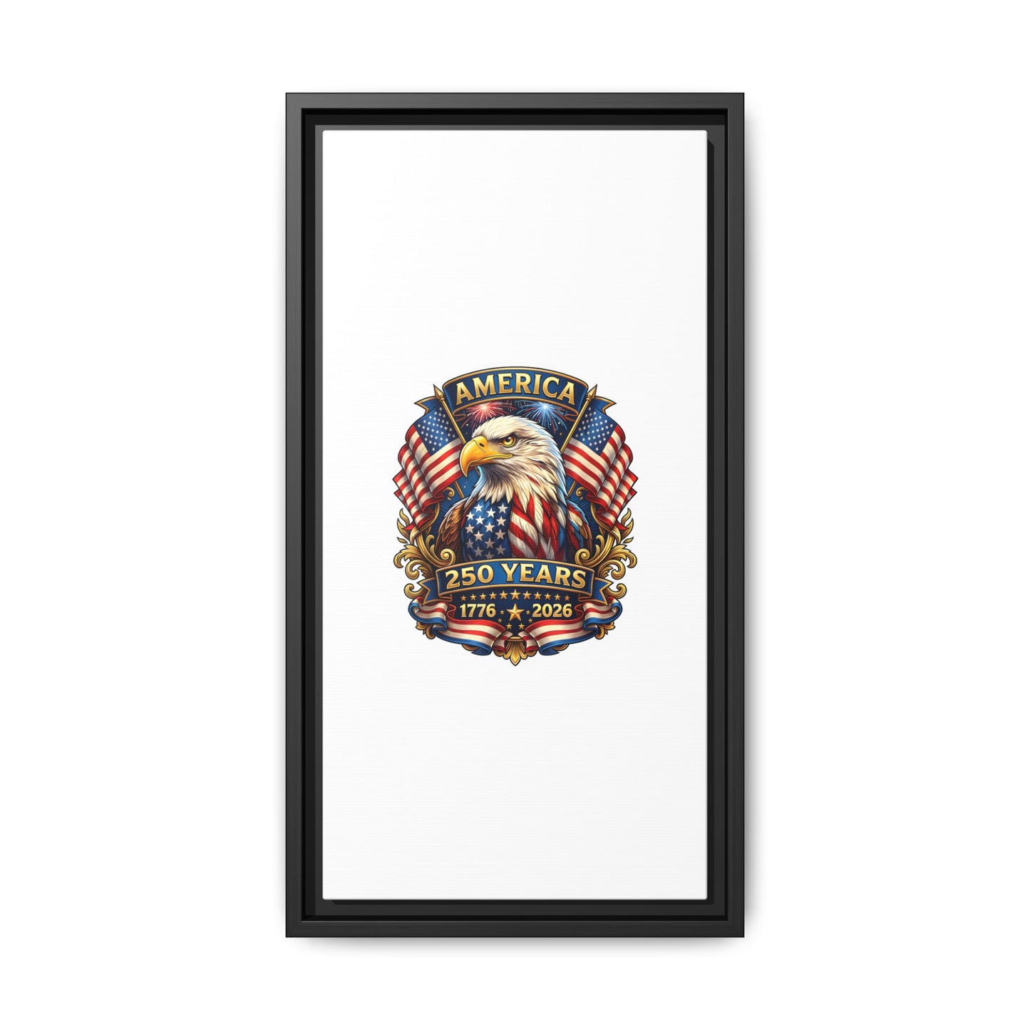America 250th Anniversary Framed Canvas — Patriotic Bald Eagle Wall Art
