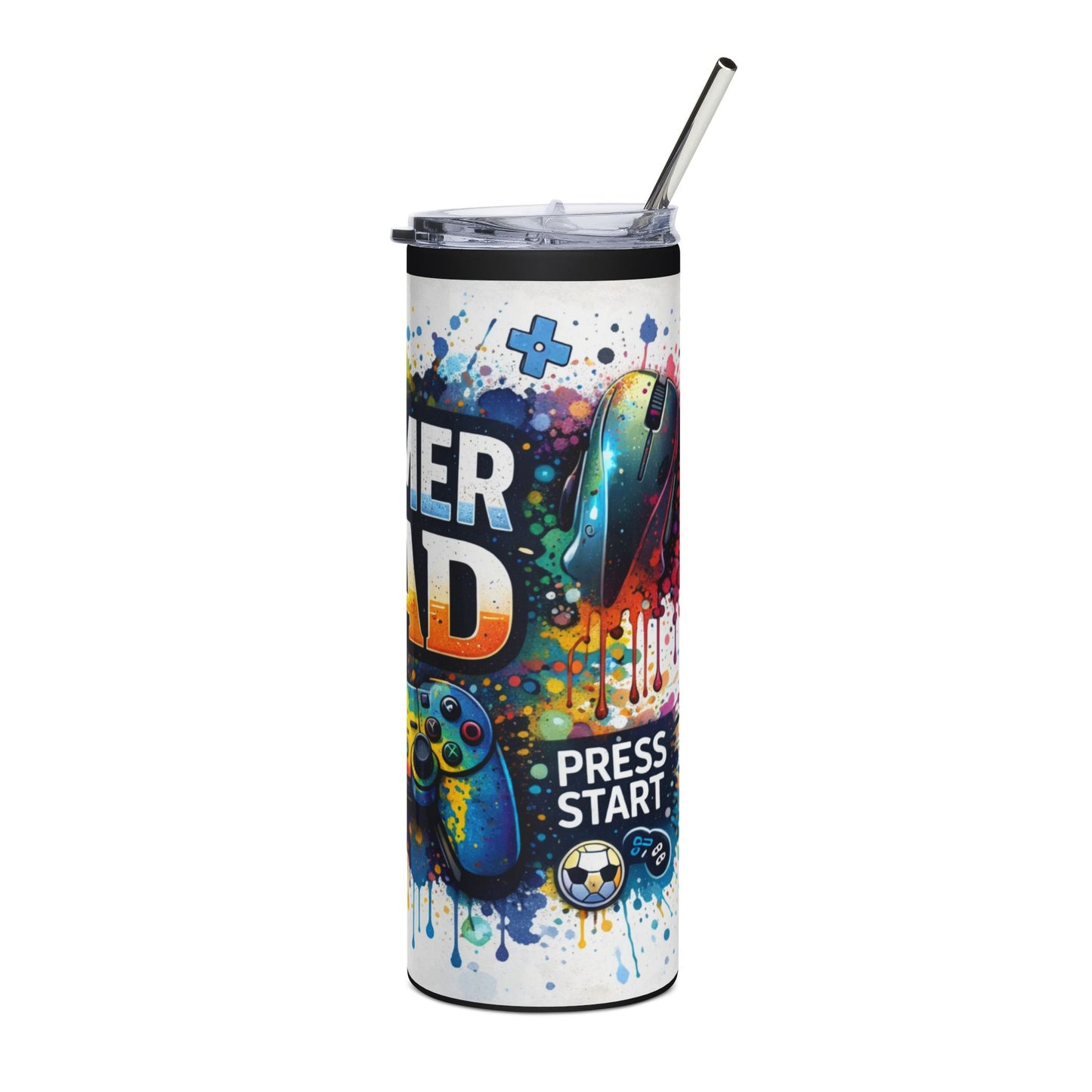 Gamer Dad 20oz Stainless Steel Tumbler – Colorful Controller & Headset Design