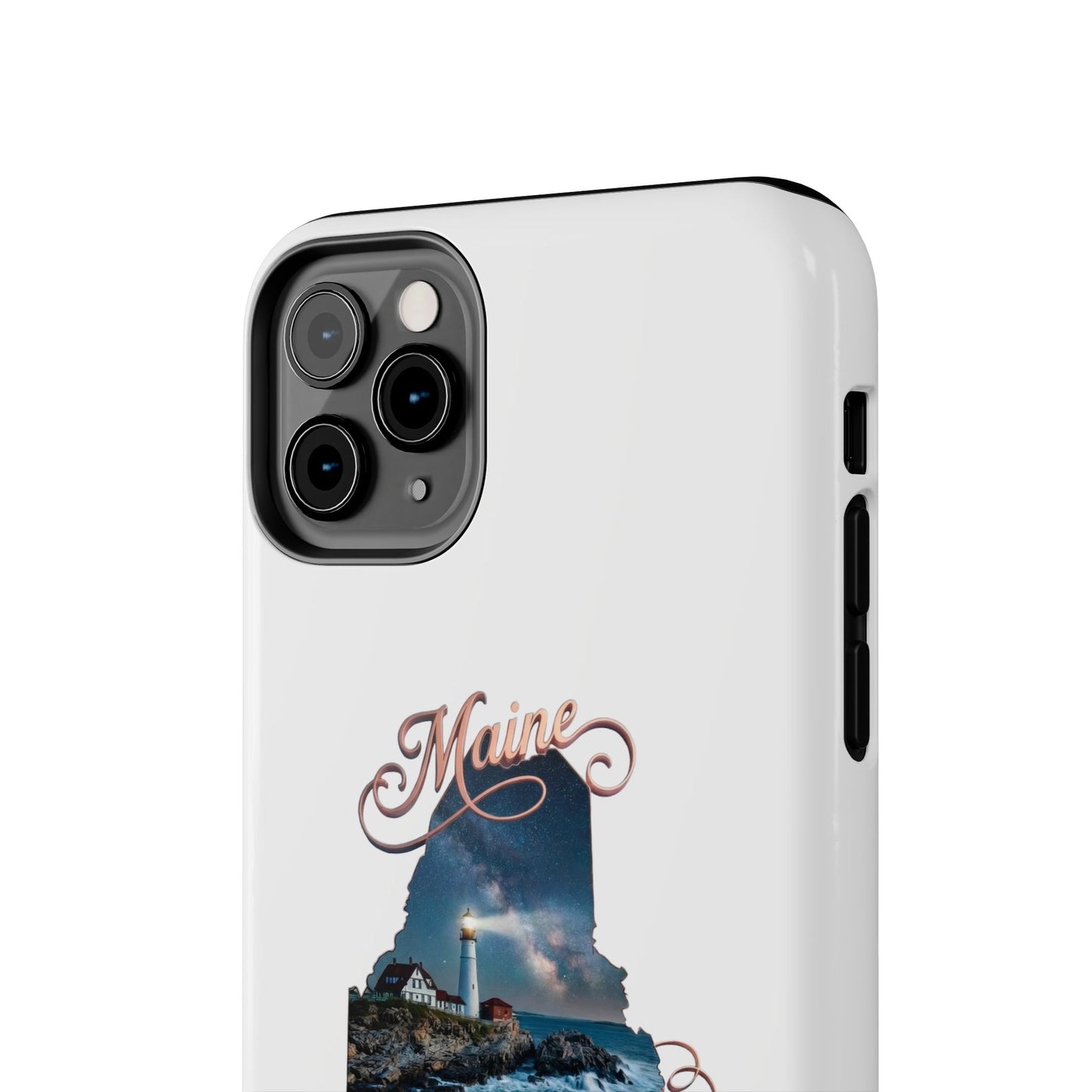 Maine Lighthouse Tough Phone Case — "Can't Get There From Here" State Silhouette