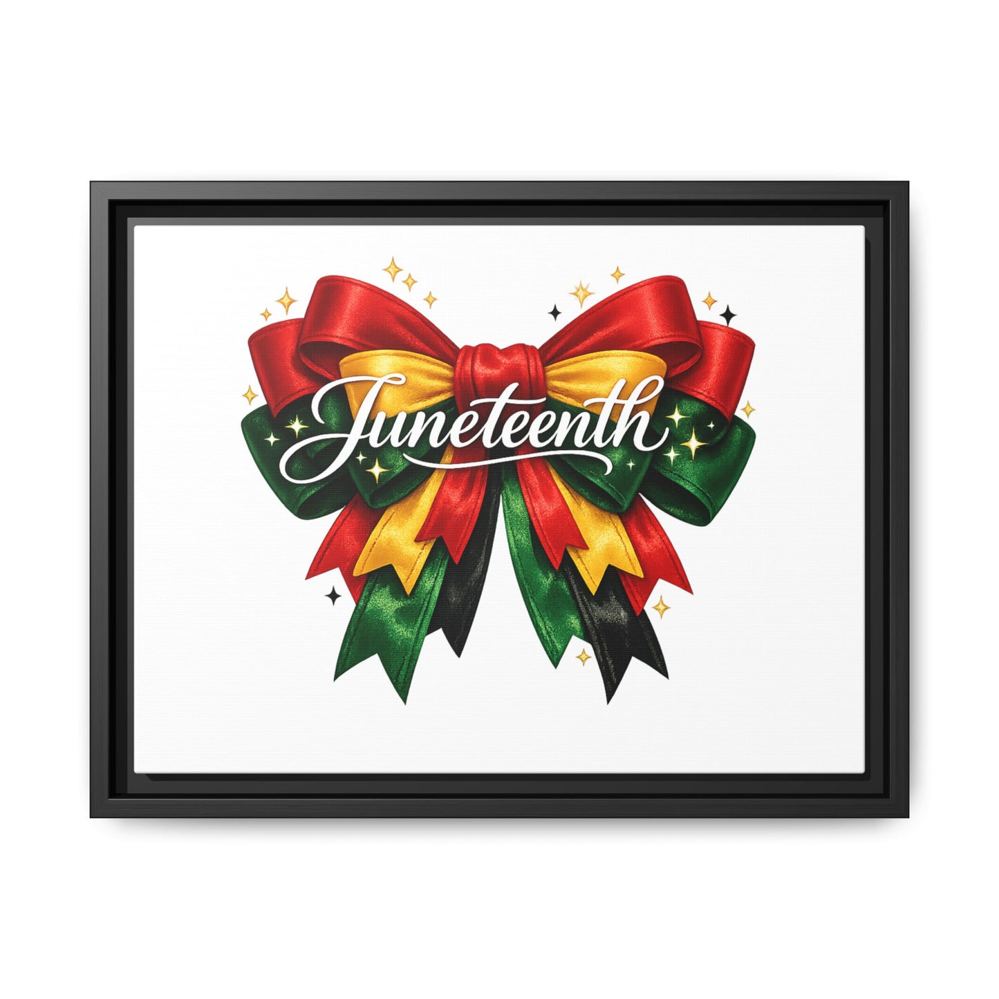 Juneteenth Framed Canvas Print – Festive Red, Green & Gold Ribbon Wall Art