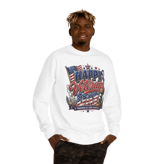 Happy Veterans Day Sweatshirt — Patriotic 'Honoring All Who Served' Crewneck