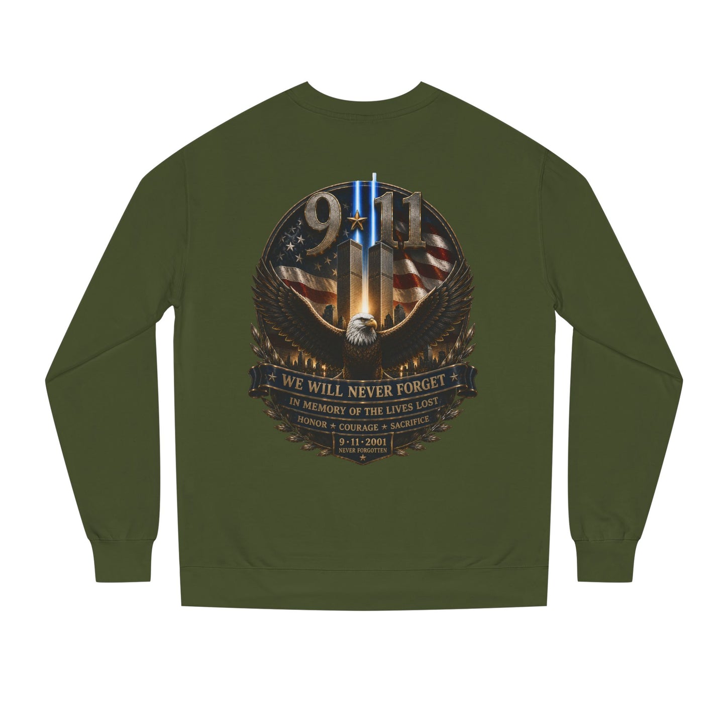 9/11 Memorial Sweatshirt — We Will Never Forget Tribute Crewneck