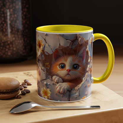 Cute Kitten Floral Coffee Mug – Peekaboo Cat Accent Mug (11/15oz)