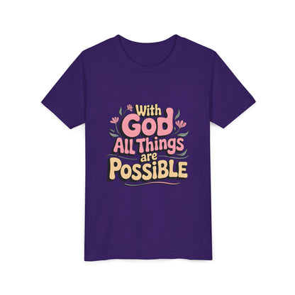 Youth Tee - "With God All Things Are Possible" Inspirational Christian Shirt