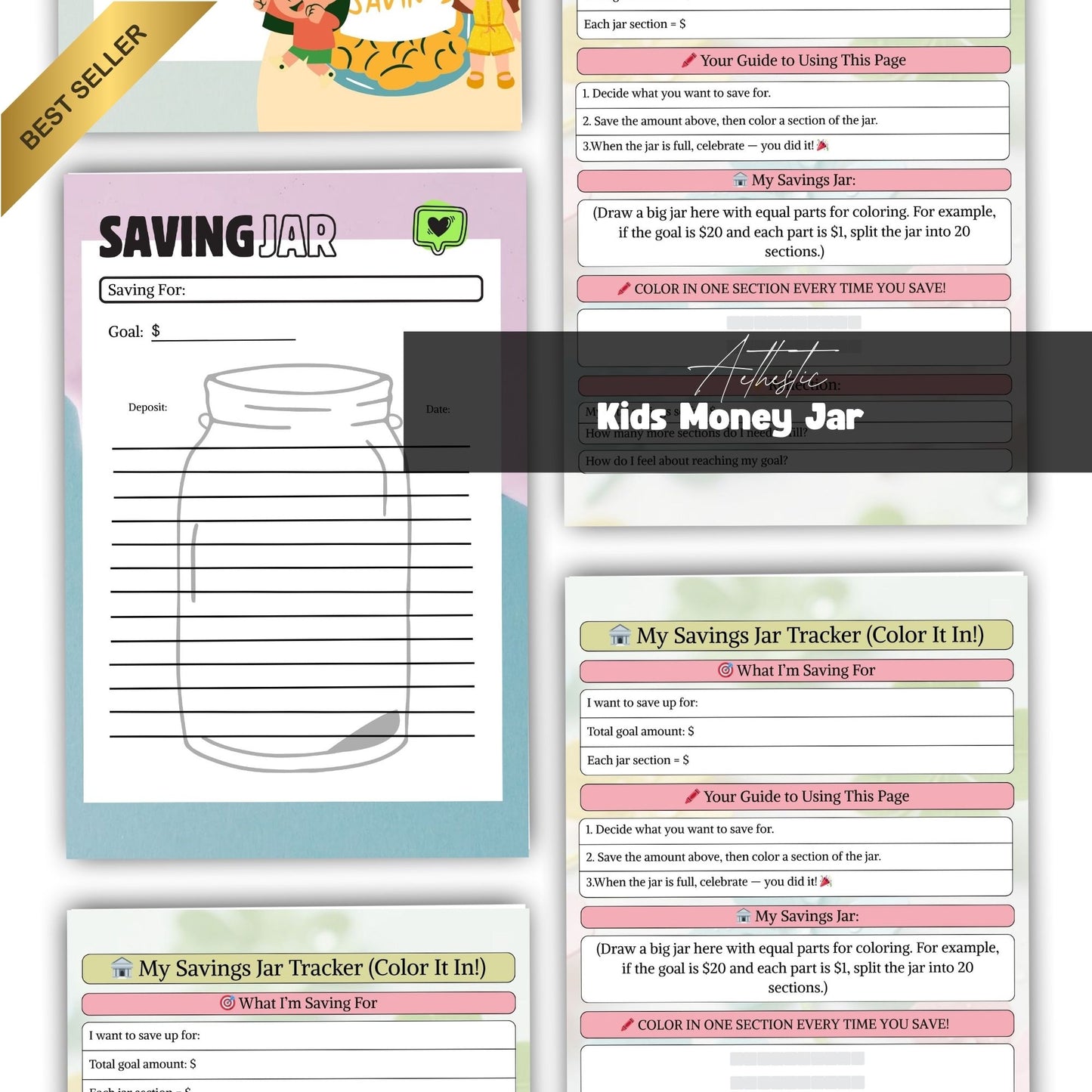 Kids Money Jar Printable | Save, Spend & Give Financial Learning System for Children