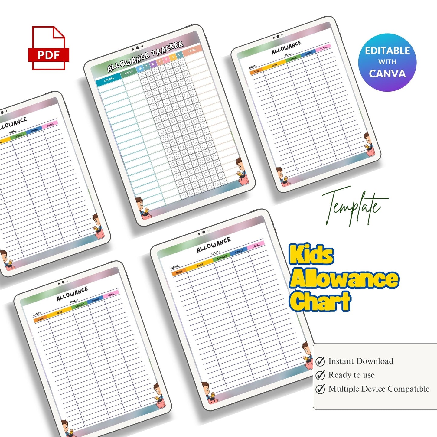 Kids Allowance Chart Printable | Money Management & Savings Tracker for Children
