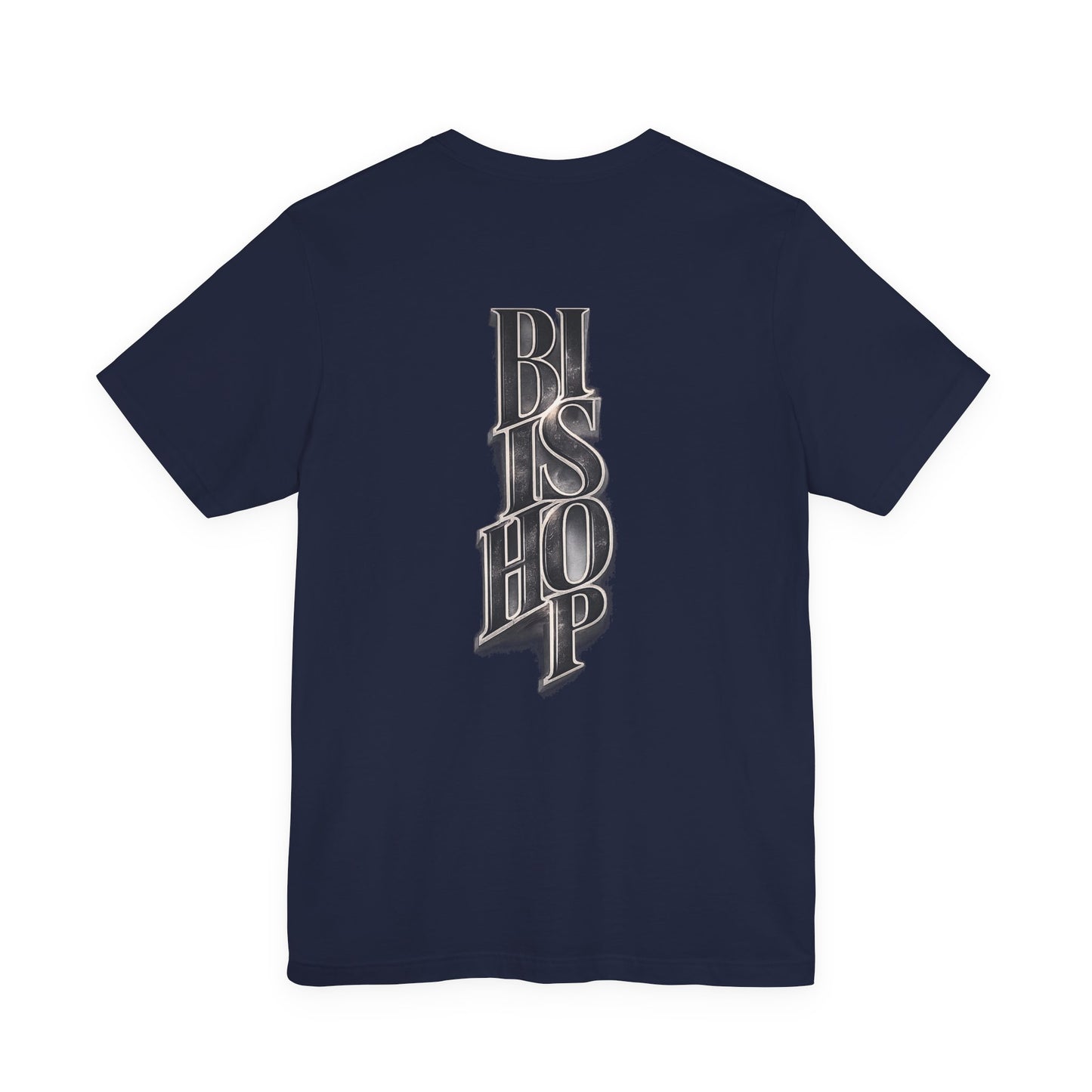 Bishop Vertical Script Tee — Vintage Gothic Lettering T-Shirt