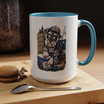Schnauzer Dad Accent Coffee Mug – "Dog Dad" Camping Paw Print Design (11/15oz)