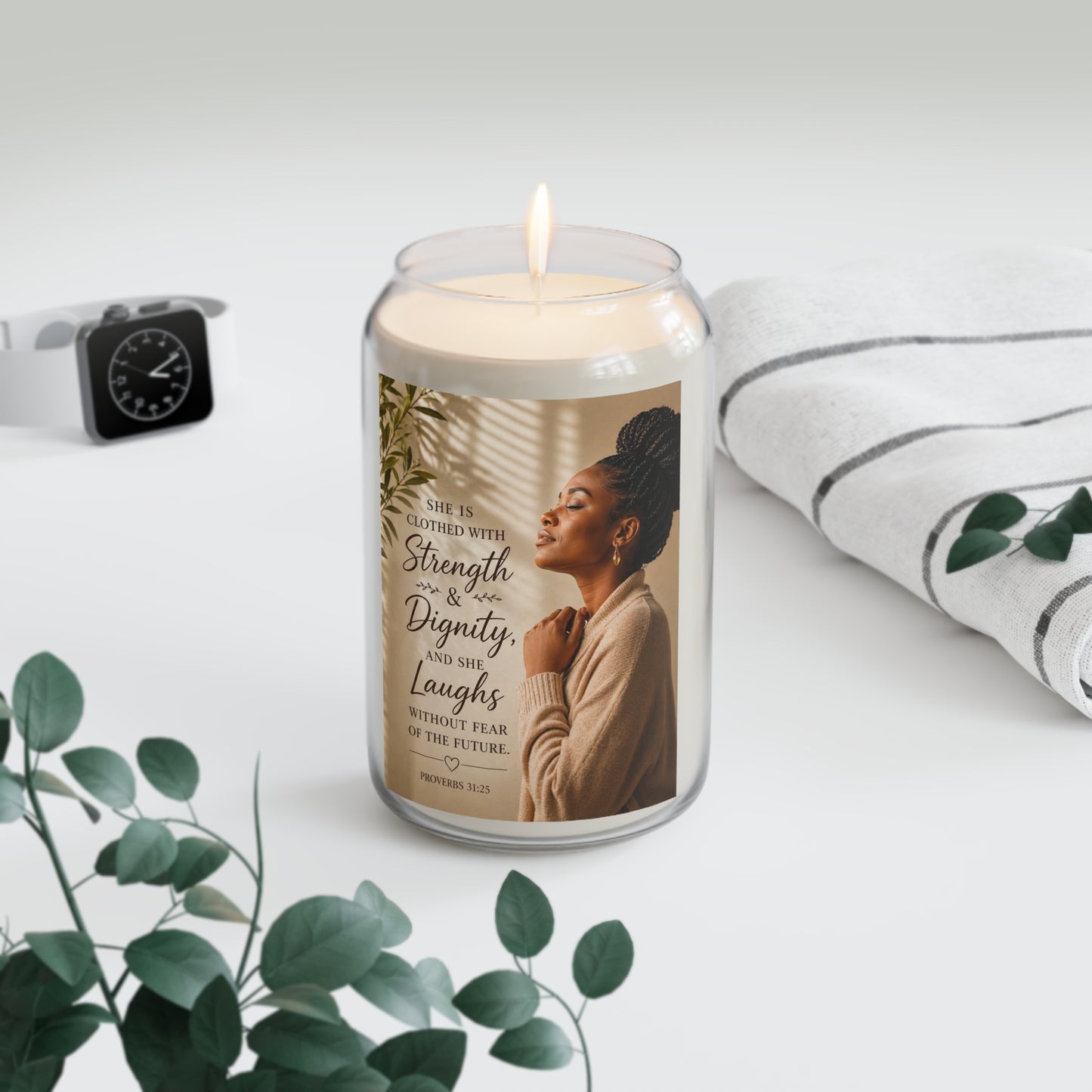 Inspirational Soy Candle — "She Is Clothed With Strength & Dignity" (13.75 oz)