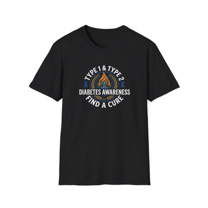 Type 1 & Type 2 Find a Cure Diabetes Awareness T-Shirt
