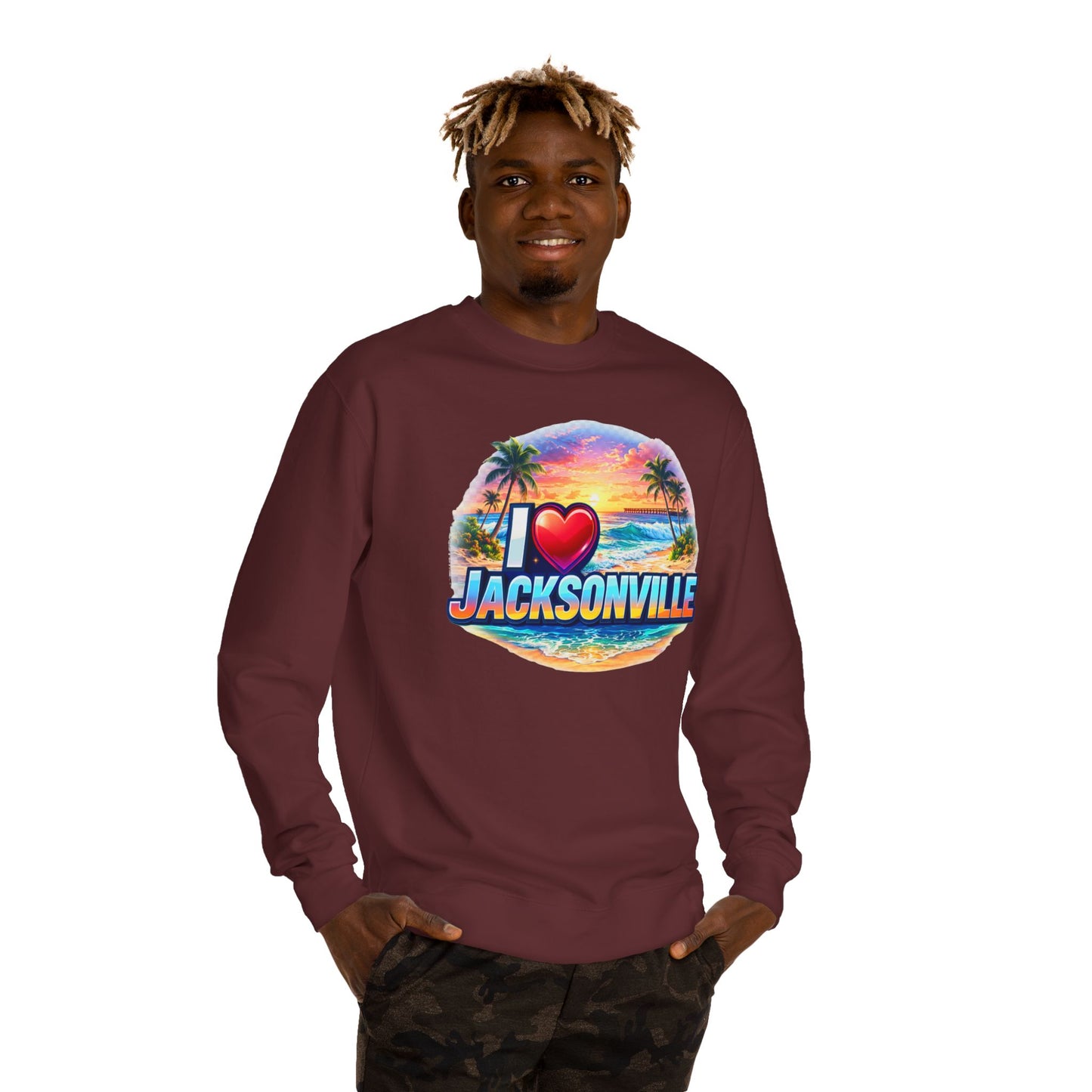 I Love Jacksonville Sweatshirt — Vintage Sunset Beach Crewneck