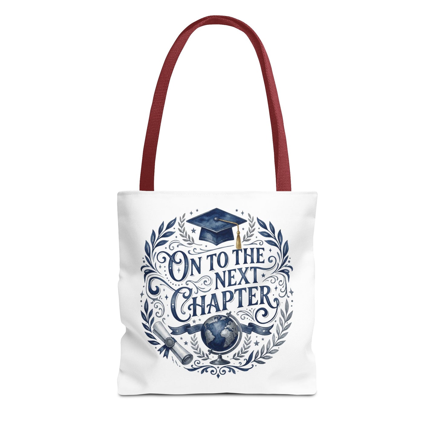 Graduation Tote Bag — "On to the Next Chapter" Cap & Globe Gift Tote