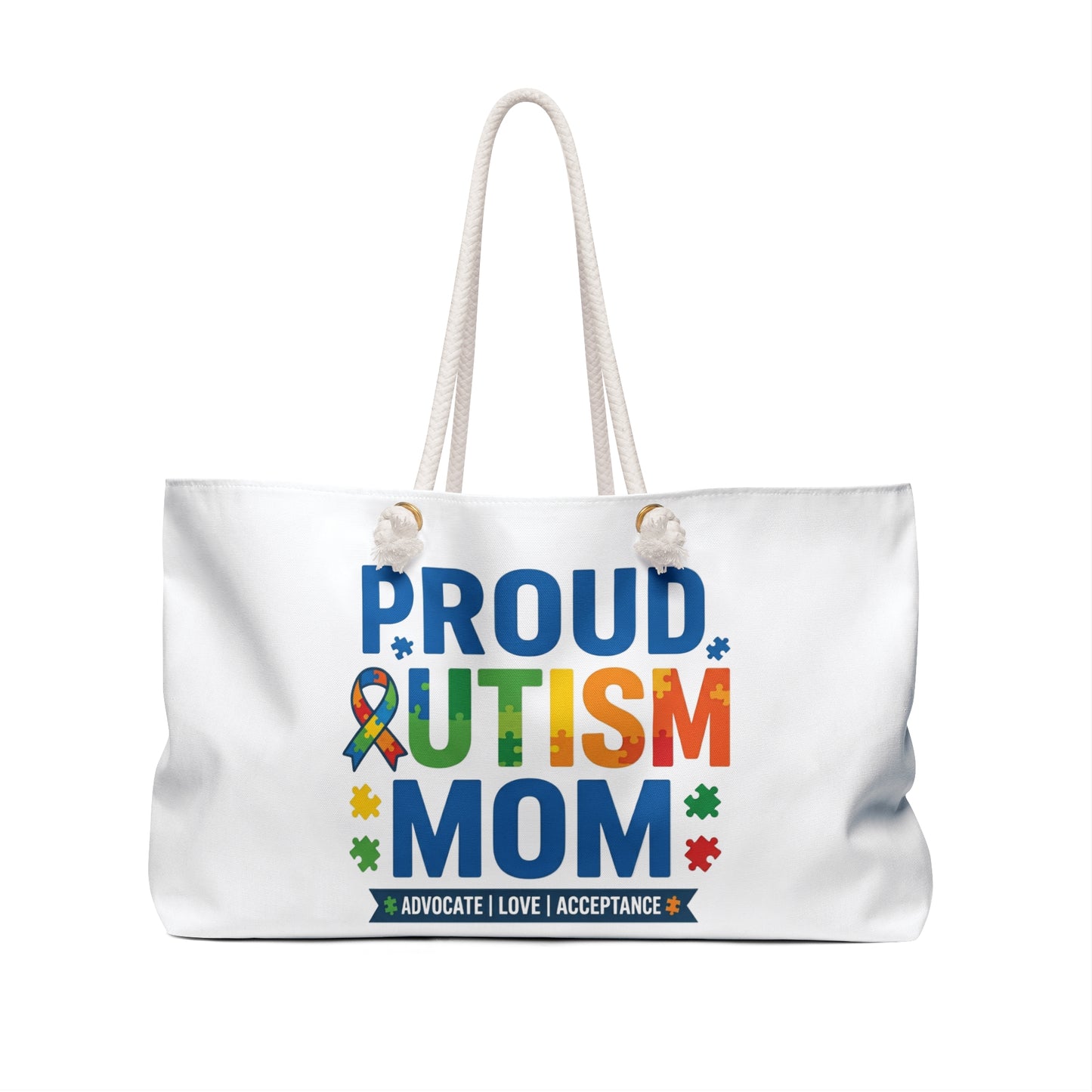 Proud Autism Mom Weekender Bag — Advocate Love Acceptance Tote