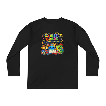 First Grade Ready Youth Long Sleeve Tee — "First Grade Here I Come" Back-to-School Shirt