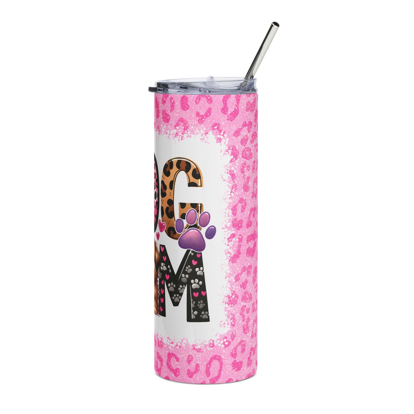 Dog Mom 20oz Stainless Tumbler — Pink Leopard Paw Travel Cup