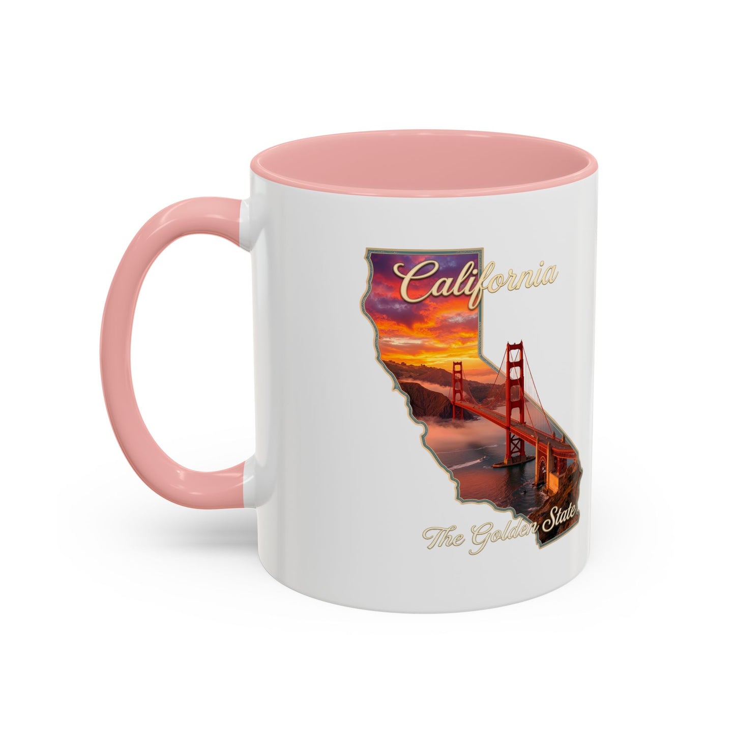 California State Shape Accent Mug – Golden Gate Sunset Coffee Cup (11/15oz)