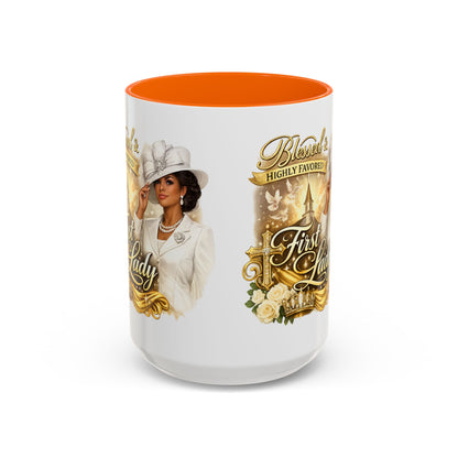 First Lady Inspirational Coffee Mug — "Blessed & Highly Favored" Accent Ceramic Mug