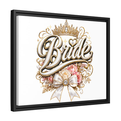 Framed Bride Canvas Wall Art — Elegant Bridal Crown & Floral Wedding Decor