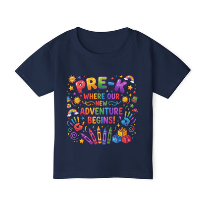 Toddler T‑Shirt — "Pre-K: Where Our New Adventure Begins!" Colorful Back-to-School Tee