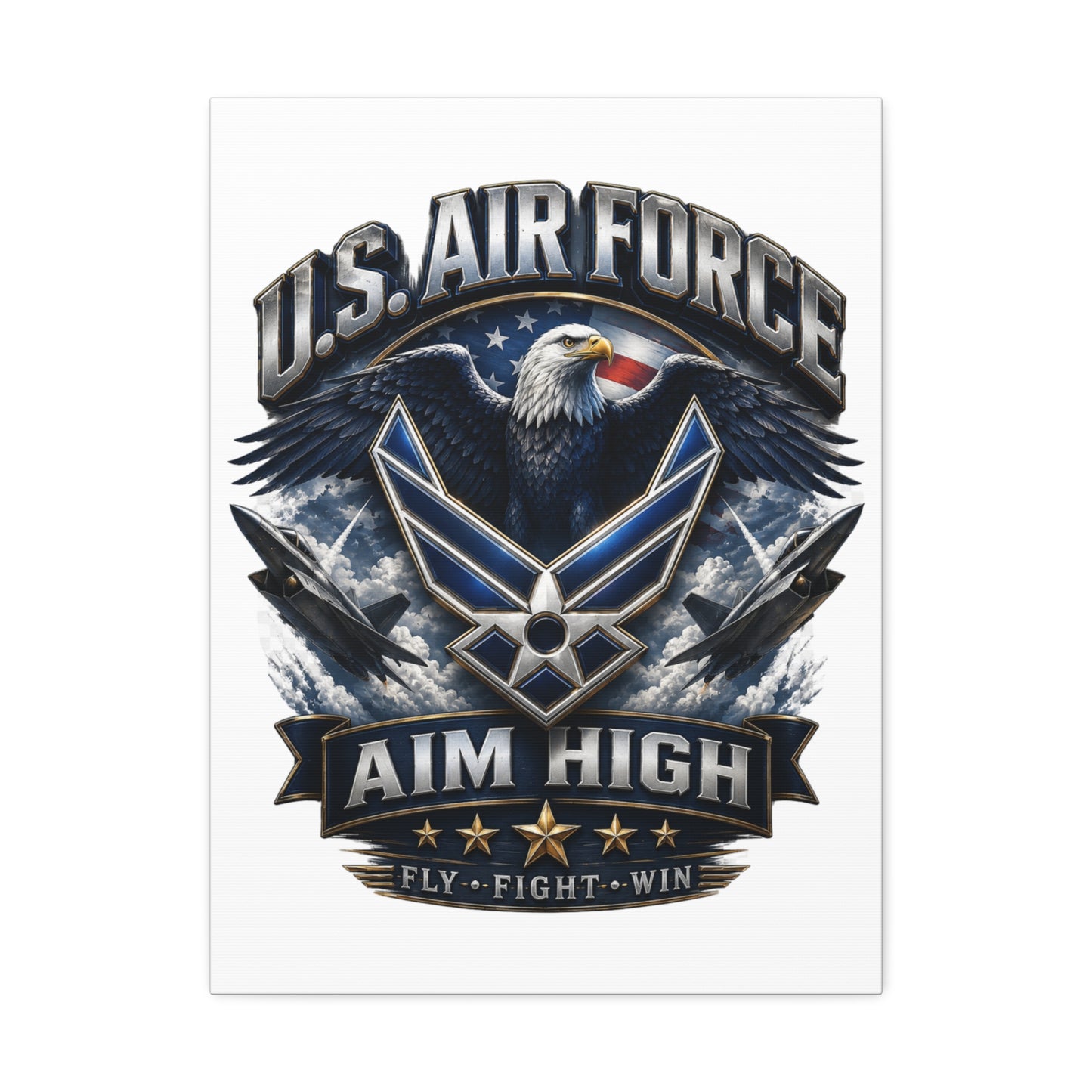 U.S. Air Force Aim High Stretched Canvas – Patriotic Eagle Military Wall Art