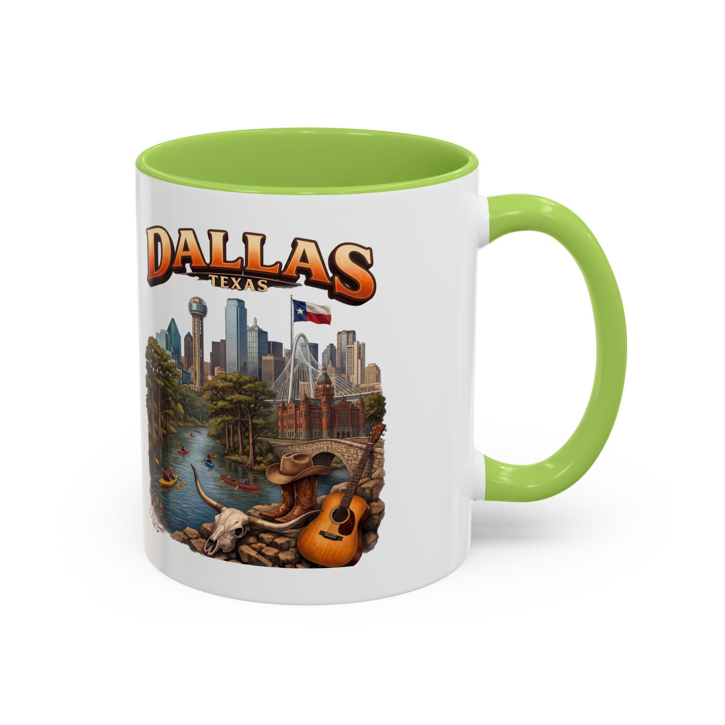 Dallas Skyline Accent Coffee Mug — Texas Souvenir Mug with Guitar & Cityscape
