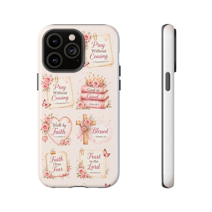 Christian Floral Phone Case — "Pray Without Ceasing" Faith Cross Design
