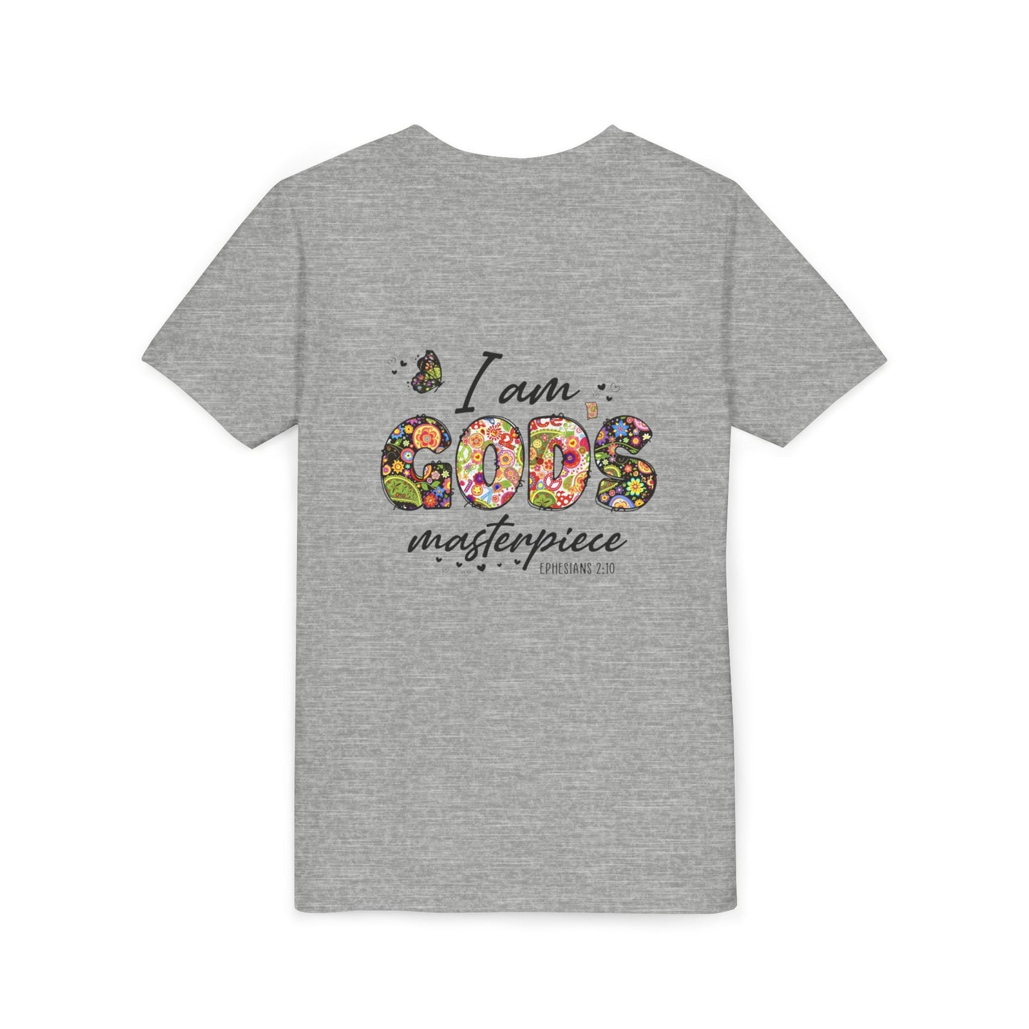 I Am God’s Masterpiece Youth Tee — Floral Christian Inspirational Shirt