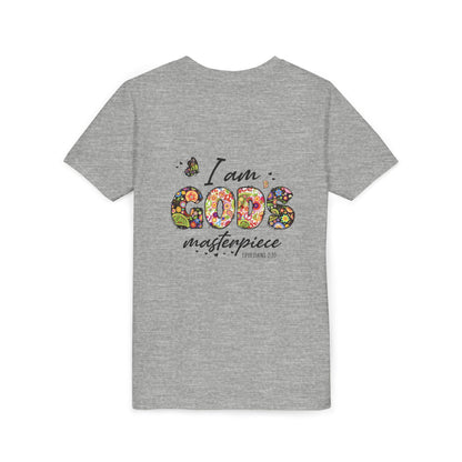 I Am God’s Masterpiece Youth Tee — Floral Christian Inspirational Shirt