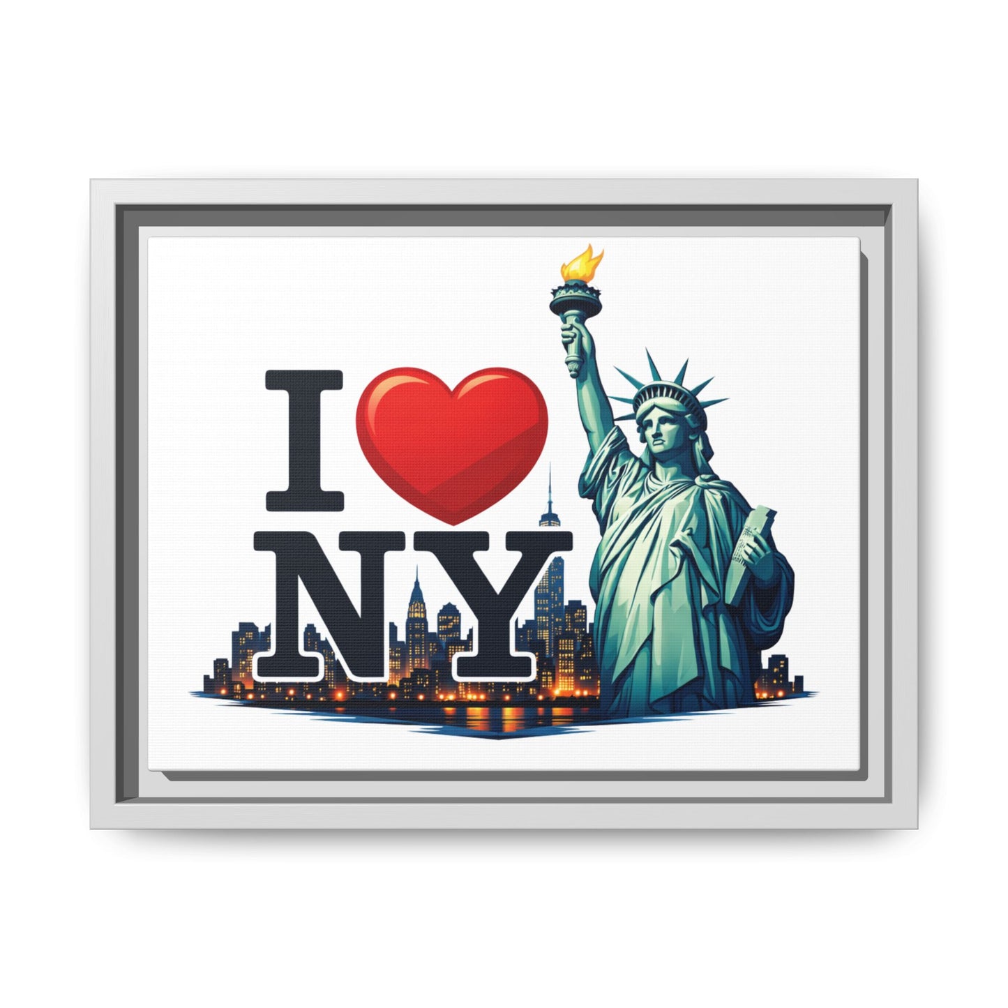 I Love NY Statue of Liberty Matte Framed Canvas